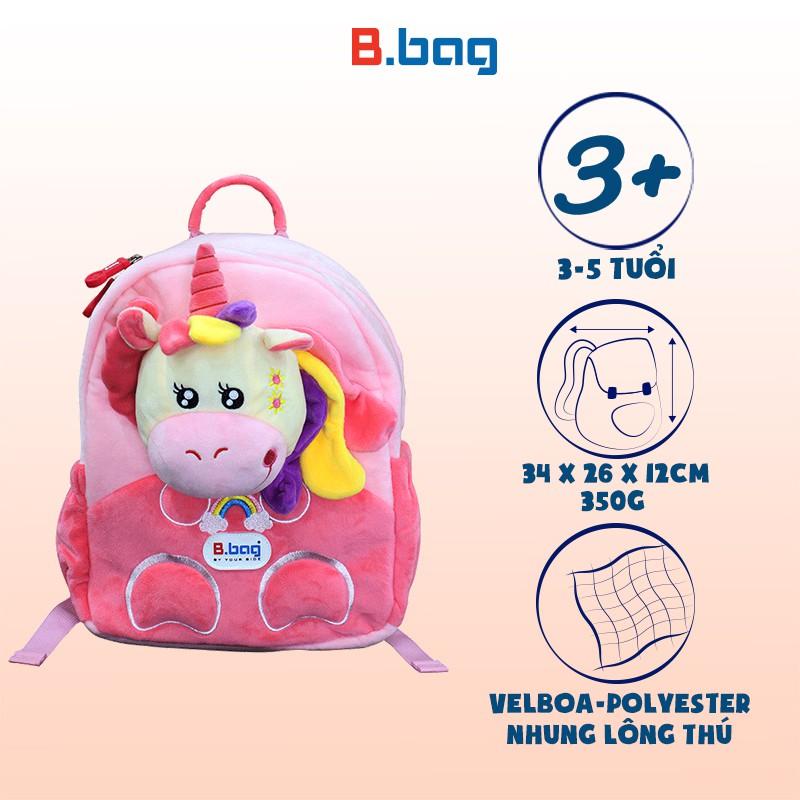 Balo mẫu giáo B.Bag Cushy-Unicorn Hồng dành cho bé 3-5 tuổi,trẻ mẫu giáo,đáng yêu,dễ thương B-12-102