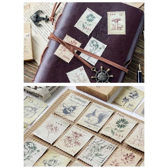 Hộp 46 sticker hình tem phong cách vintage, QNshop nguyên liệu Handmade