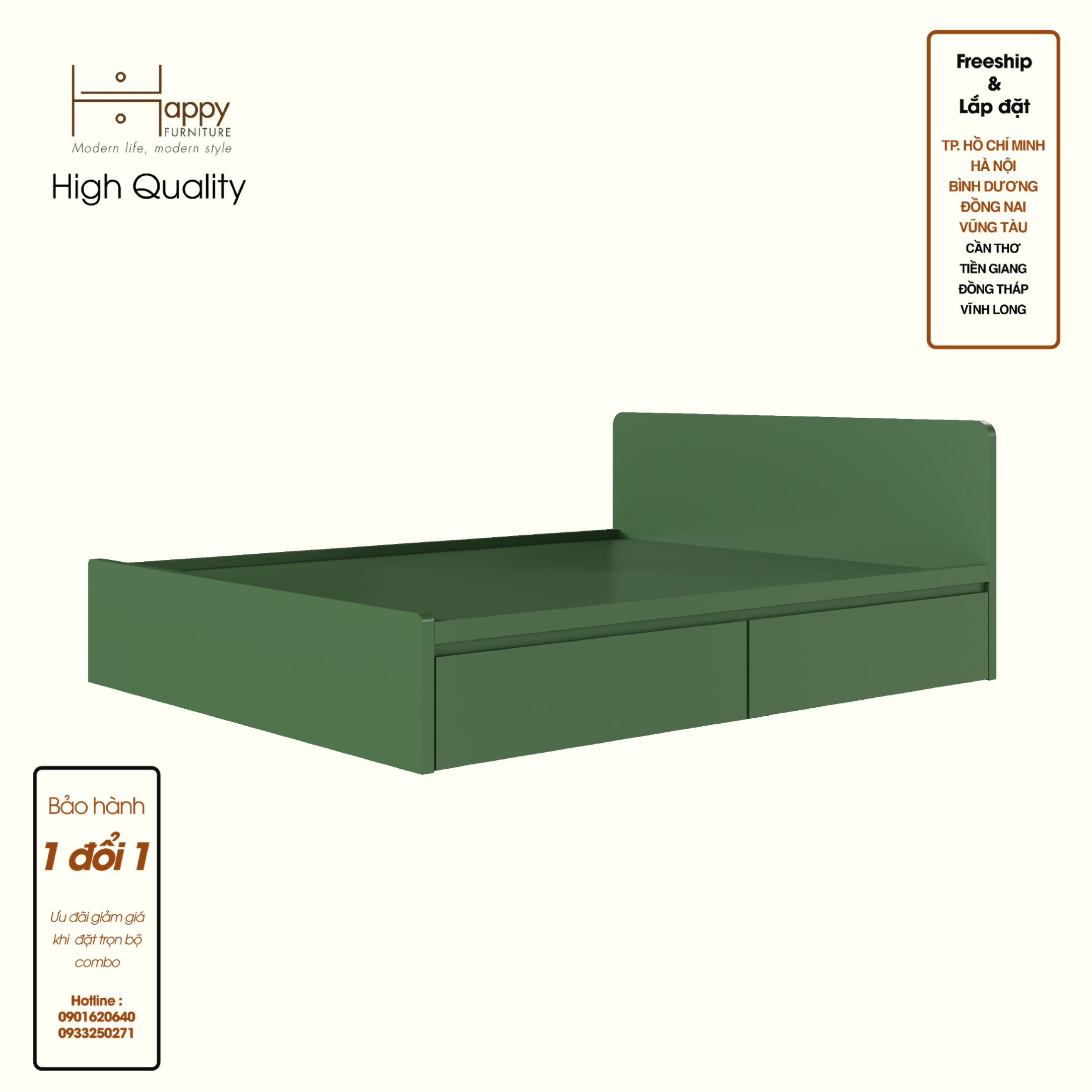 [Happy Home Furniture] LAVIA, Giường ngủ 2 ngăn kéo, 207cm x  36cm ( DxC), GNG_154, GNG_155, GNG_156, GNG_157