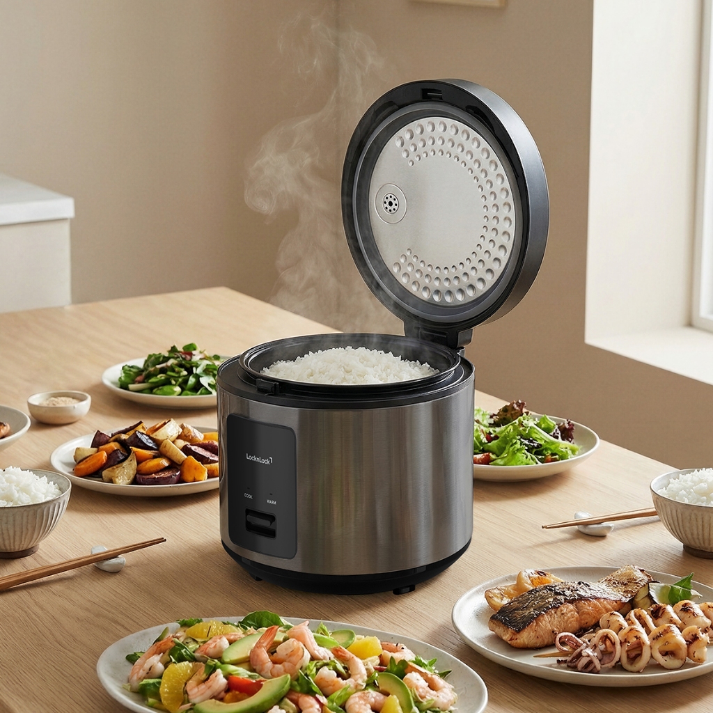Nồi cơm điện LocknLock Essential Rice Cooker EJR452BLK Dung Tích 1.8L, 700W-220V, Màu Đen - Hàng chính hãng