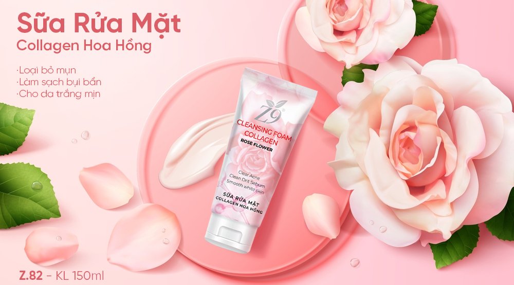 Sữa Rữa Mặt Hoa Hồng Z9 Sạch bụi Bẩn Trắng Da Mịn Màng Giảm Viêm Mụn 150ml