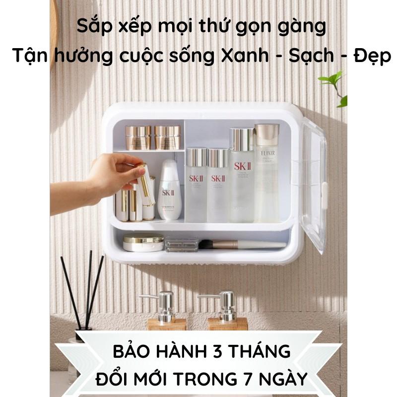 Kệ mỹ phẩm treo tường - Tủ để đồ trang điểm nhà tắm tường hình chữ nhật bằng nhựa cao cấp kiêm tủ thuốc