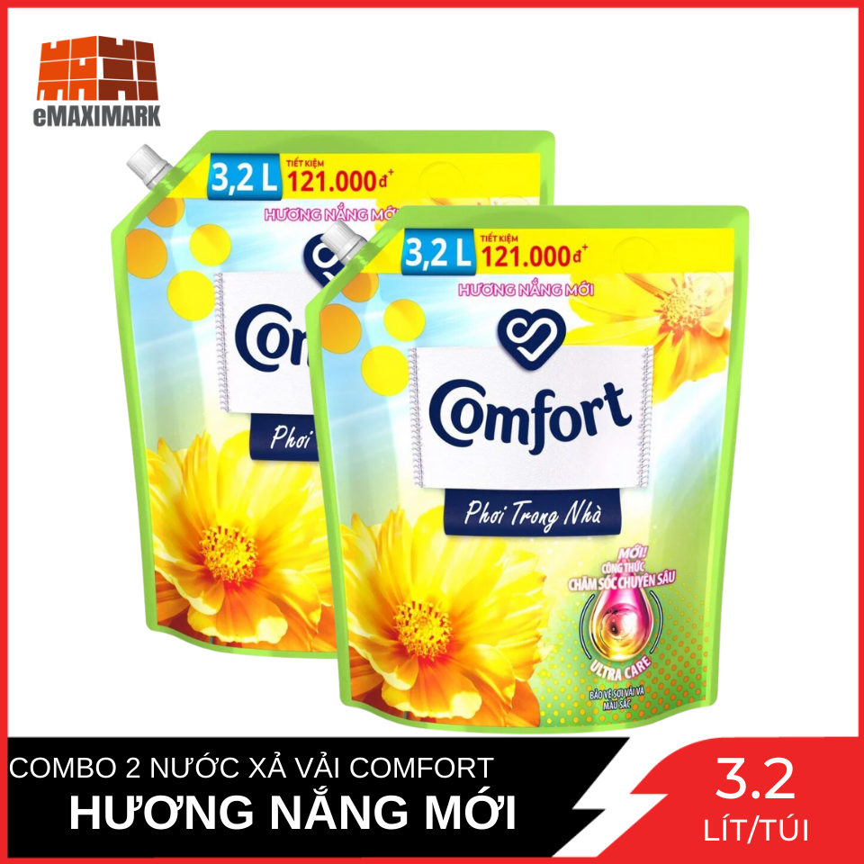 Combo 2 Túi Nước Xả Vải Comfort Hương Nắng Mới (Vàng) Túi 3.2L X2