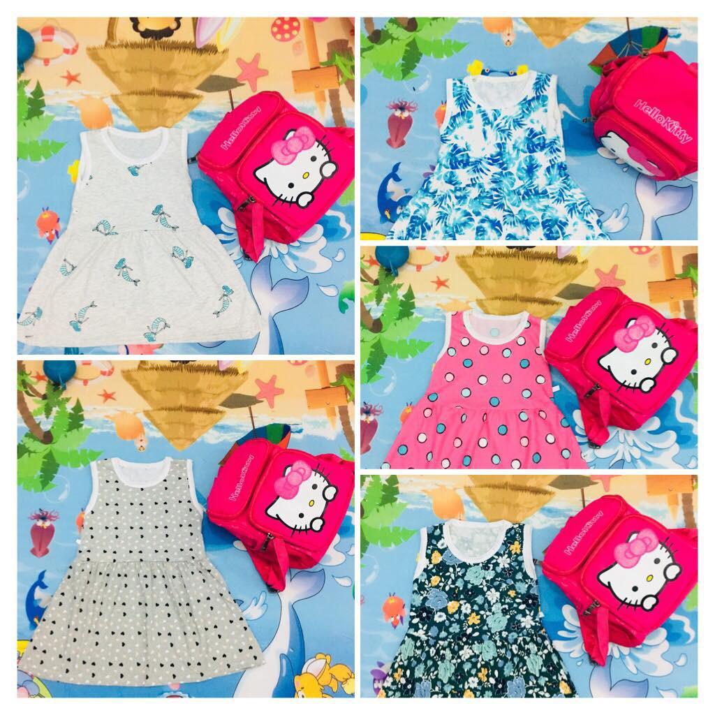 Combo 1-3- 5 bộ váy ba lỗ bé gái chất cotton thoáng mát