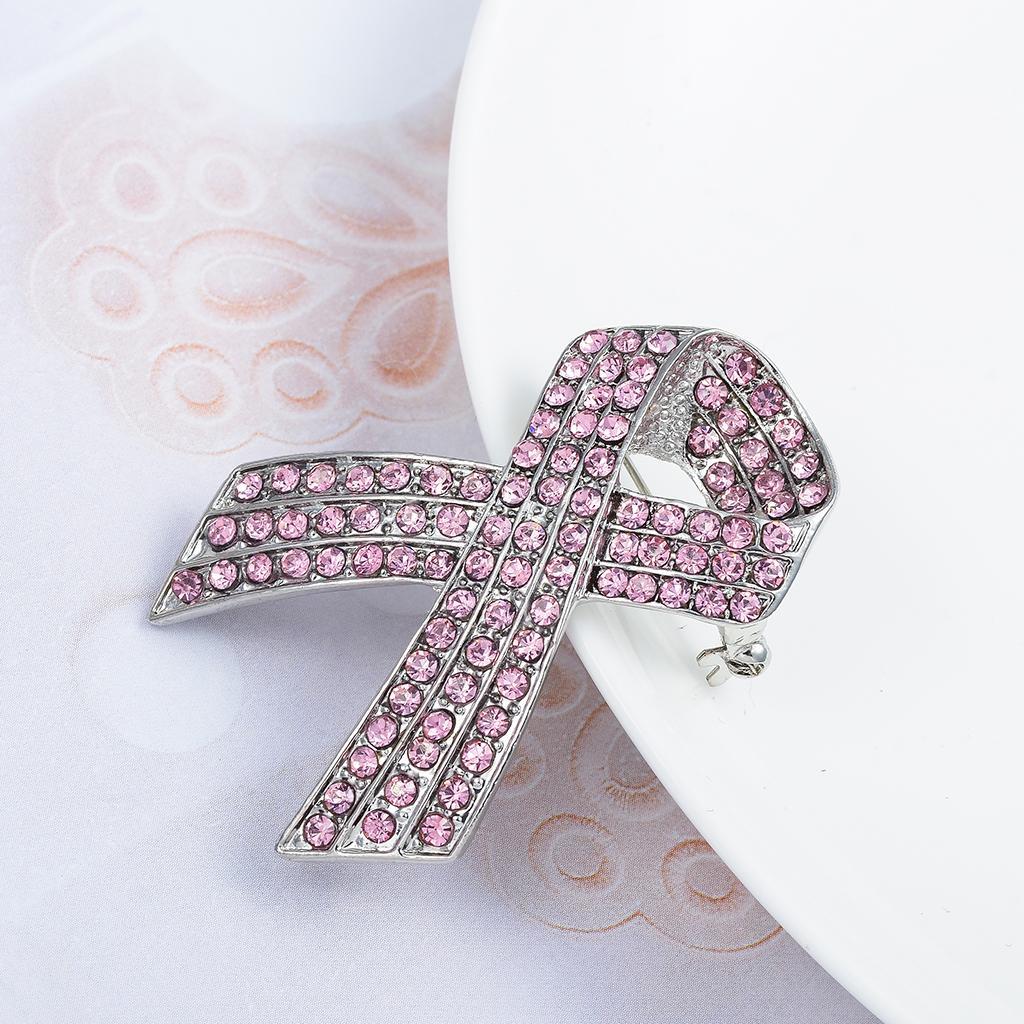 Luxury Fashion Pink Crystal Bow Ribbon Brooch Pin Women/Men Corsage Jewelry