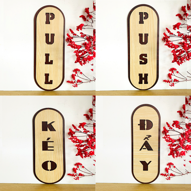 Bảng Push – Pull, Kéo - Đẩy gỗ décor dán cửa ra vào – PP7
