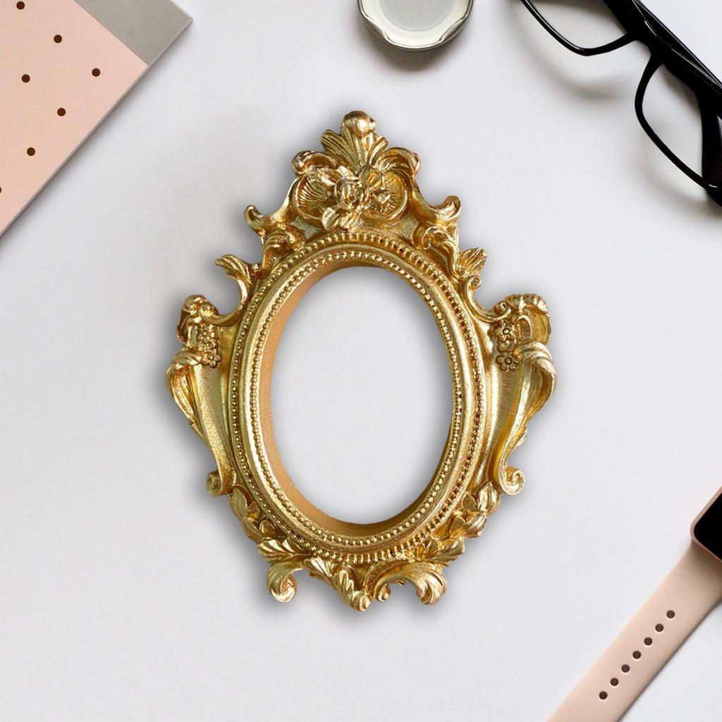 2X Vintage Golden Photo Frame Mini Resin Oval Antique Props Mould Decor Flower