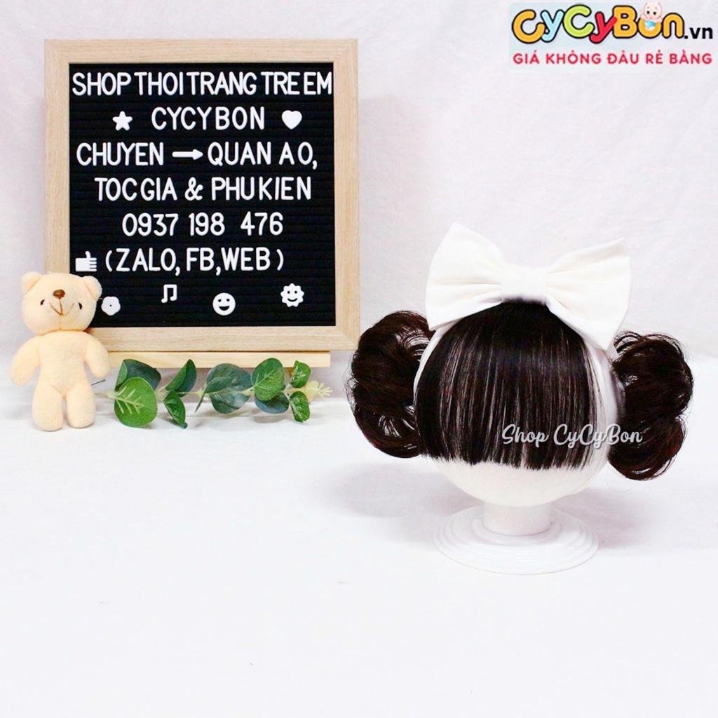 Băng Đô Turban Tóc Giả Cho Bé Gái Thun Cotton Nơ Trắng Kèm Tóc Mái Và Tóc Giả 2 Bên - Có Đủ Size Kể Cả Sơ Sinh