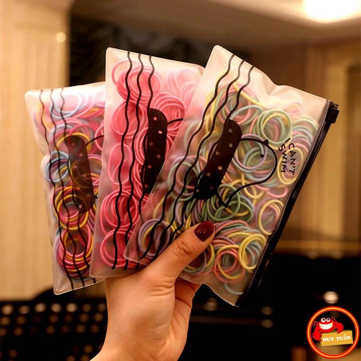 SET 500 chiếc chun buộc tóc nhiều màu kèm túi đựng khóa zip (500CT)
