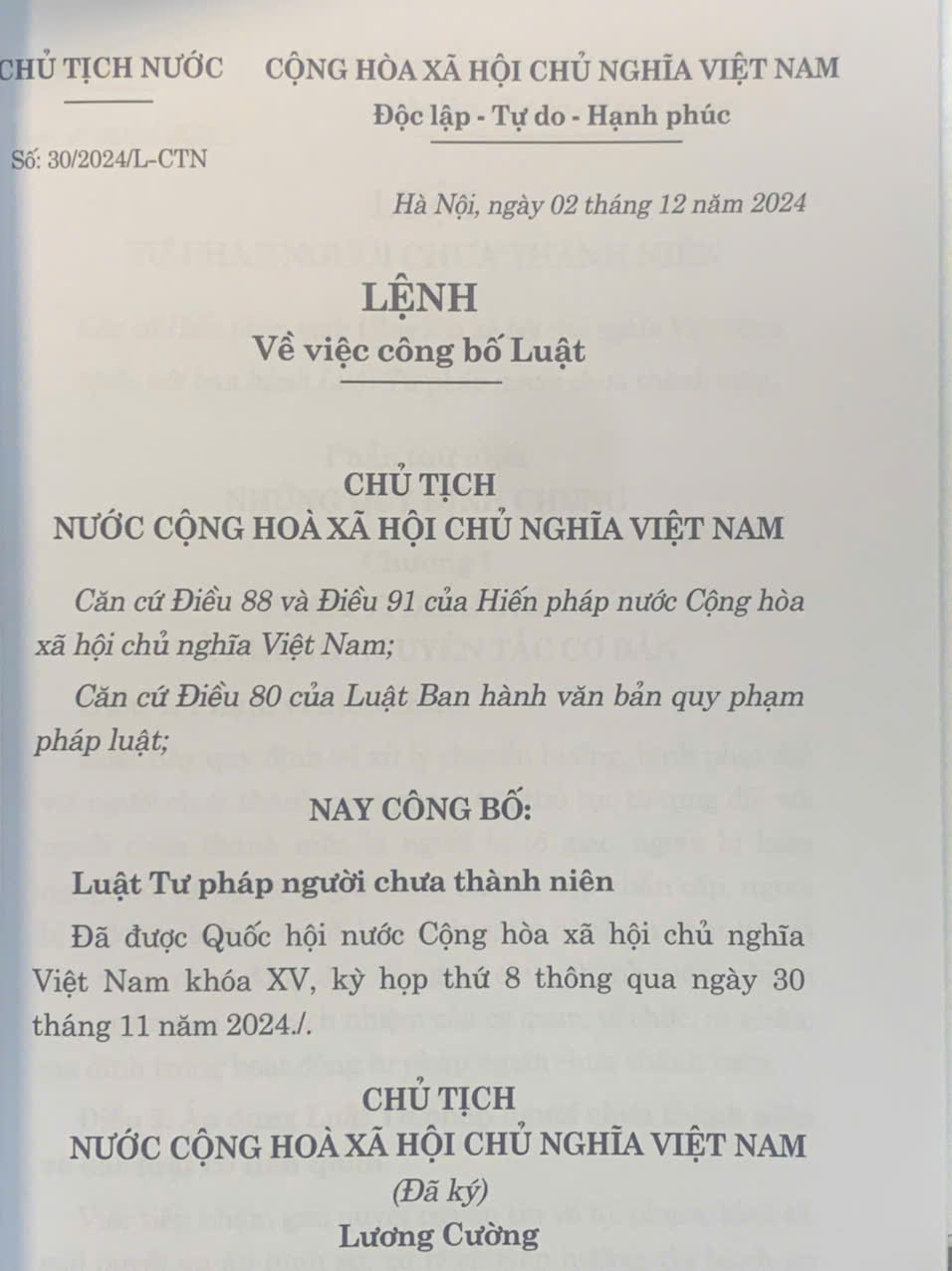 Luật Tư pháp người chưa thành niên năm 2024