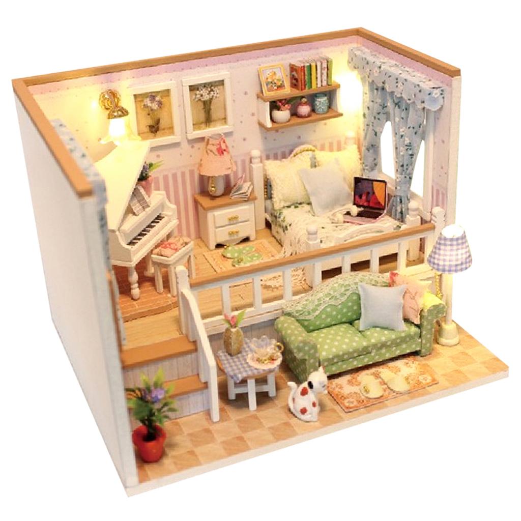 1:24 Scale DIY Wooden Miniature Dollhouse Furniture with LED Light, Creative Gift for Women Girls, and Lovers - Because of You
