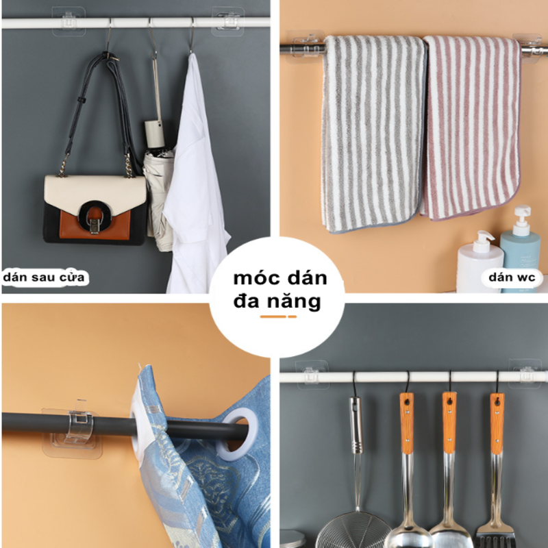 Móc dán tường tiện lợi đỡ thanh treo không cần khoan tường dễ dàng lắp ráp