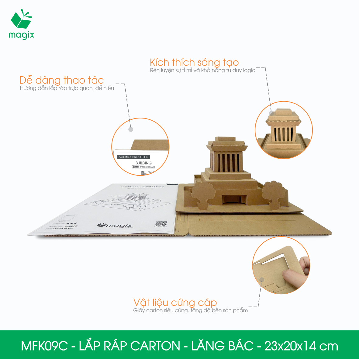 MFK09C - 23x20x14 cm - Mô hình Lăng Bác lắp ráp từ bìa carton cao cấp, mô hình địa danh Việt Nam