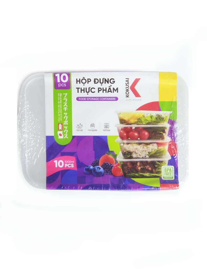 Hộp nhựa đựng thực phẩm Kokusai 750ml Lốc 10 cái - HDK009775-M - Hàng chính hãng