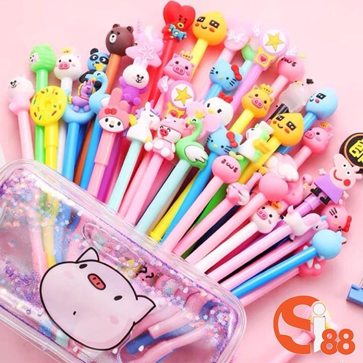 Set 20 bút / ruột bút cute xinh ngòi kim. mix 20 kiểu bút hoạt hình 3D dễ thương (mua bút tặng kèm túi zip đựng bút)