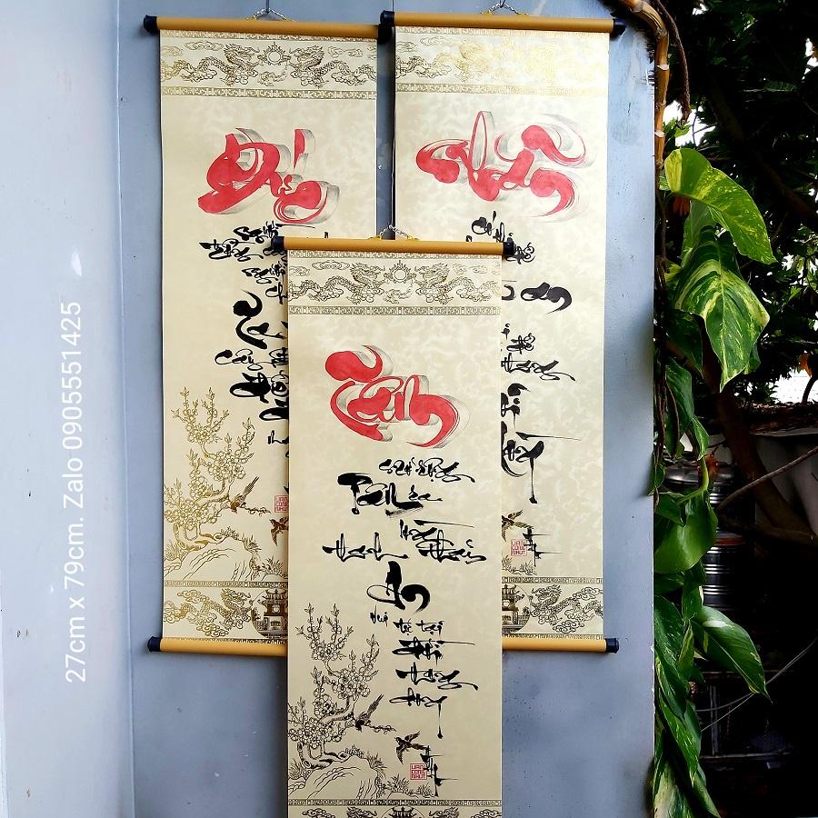Bộ 3 tranh thư pháp TÂM ĐỨC NHẪN kèm nẹp.Quà tặng mừng thọ, tân gia, khai trương. Quà cưới,tết,sinh nhật, 8/3, 20/10,