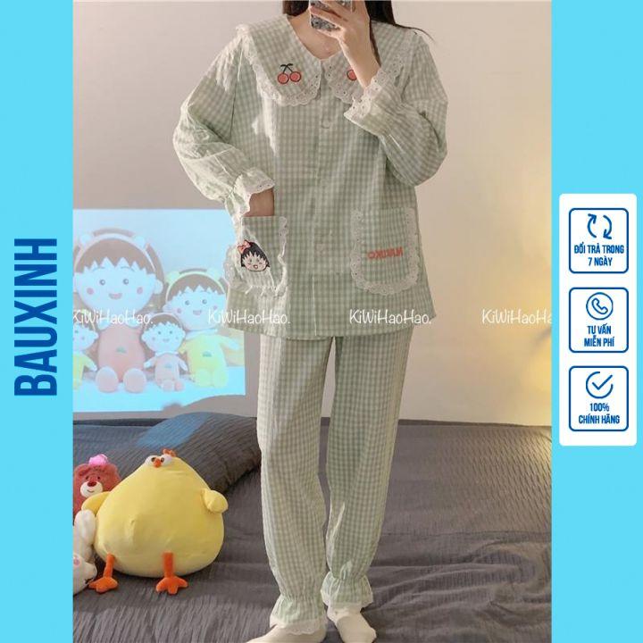 Bộ bầu và sau sinh dài tay kẻ, cổ sen ren siêu xinh, có khoá kéo cho bé ti