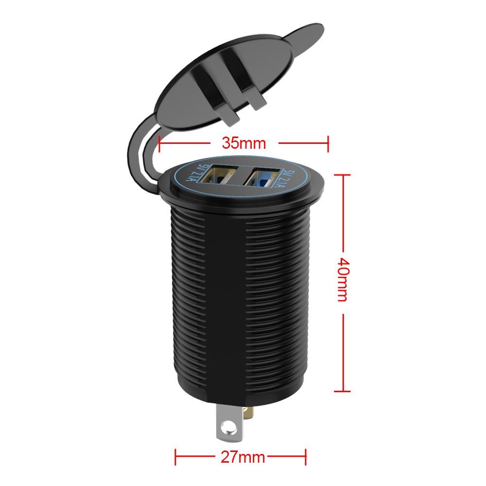 Ổ cắm sạc đèn LED xanh 5V 4.2A hai cổng USB 12-24V 2 cổng USB chống nước cho xe hơi/xe tải/xe máy