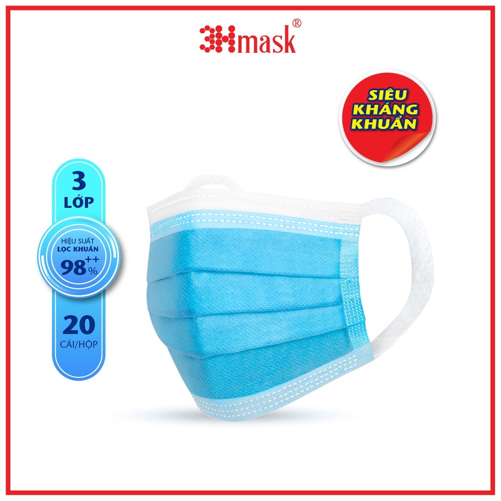 Khẩu Trang Y Tế 3HMask 3 Lớp Quai Bản (Xanh)