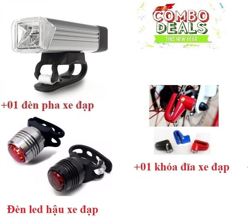 Combo xe đạp : Khóa Chống Trộm Xe Đạp +Đèn pha siêu sáng+Đèn led hậu có móc cài cho xe đạp