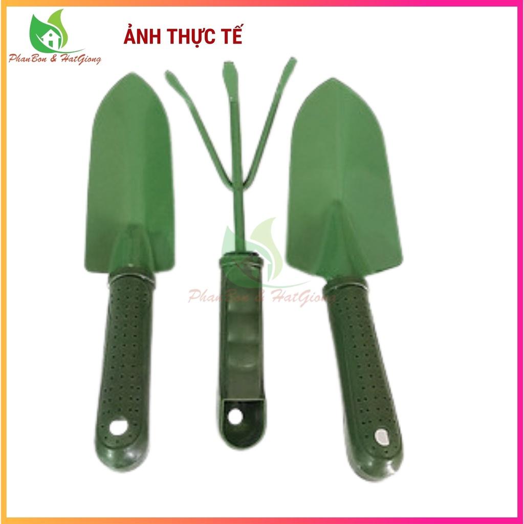 Bộ Dụng Cụ Làm Vườn 3 Món (Thép Xanh) Dùng Cào Đất, Xúc Đất Trồng Hoa, Rau Sạch, Cây Cảnh - Shop Phân Bón và Hạt Giống