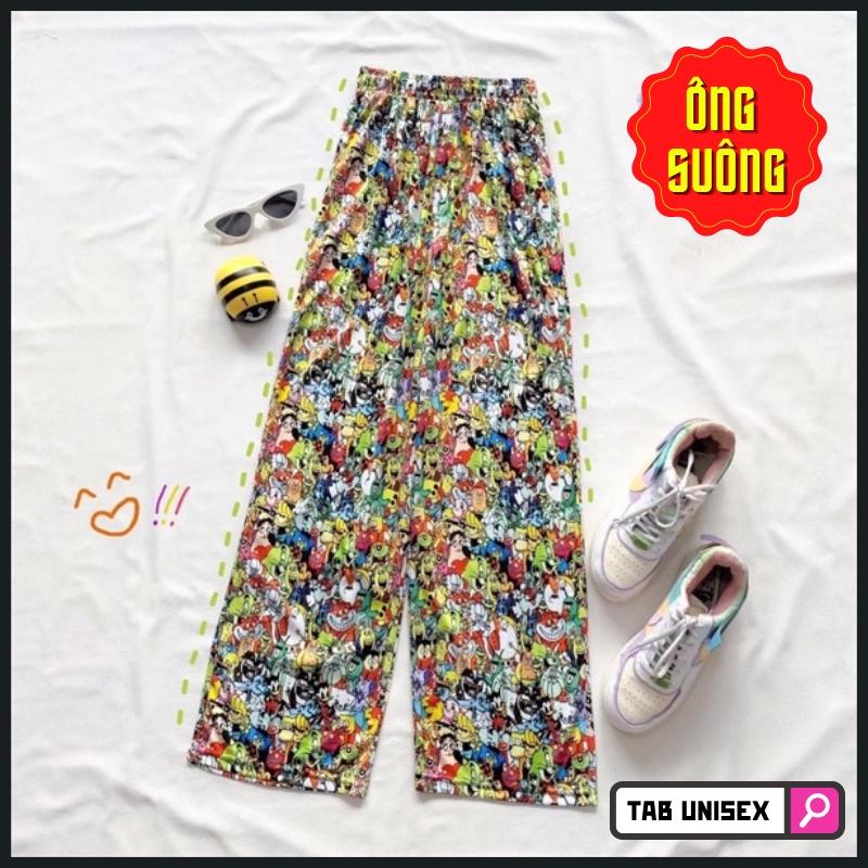 Quần dài hoạt hình Sticker nhân vật, quần ống rộng dài suông unisex - TAB UNISEX