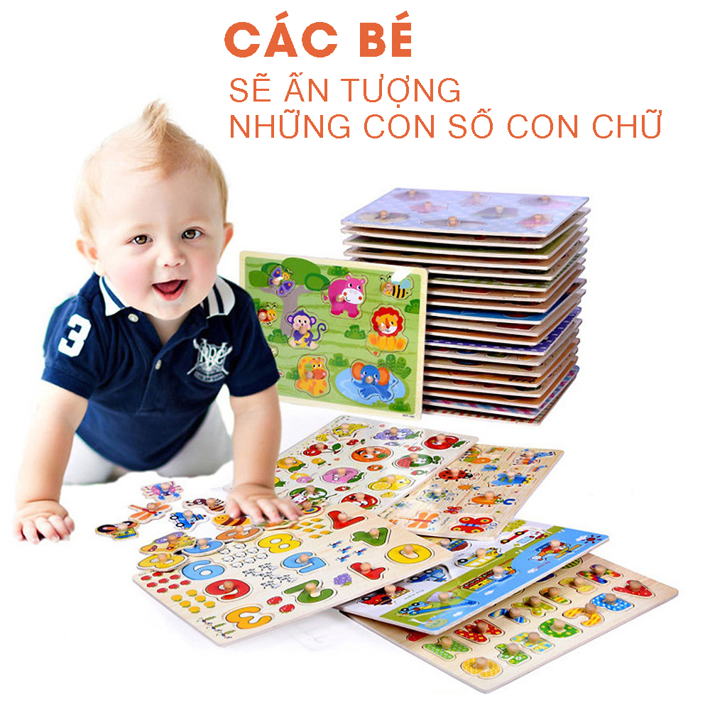 Đồ chơi bộ bảng ghép hình chữ, số đếm, con vật, hình khối, giao thông phát triển kỹ năng The Joy