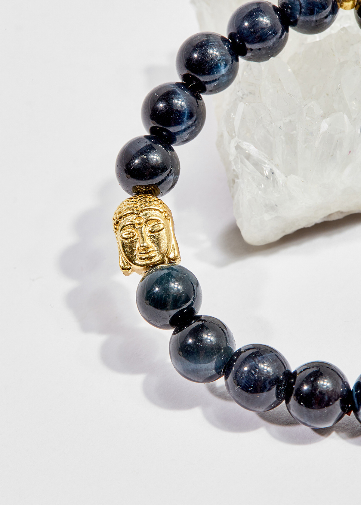 Vòng tay phong thủy nữ đá mắt hổ xanh đen charm phật 8mm mệnh thủy , mộc - Ngọc Quý Gemstones