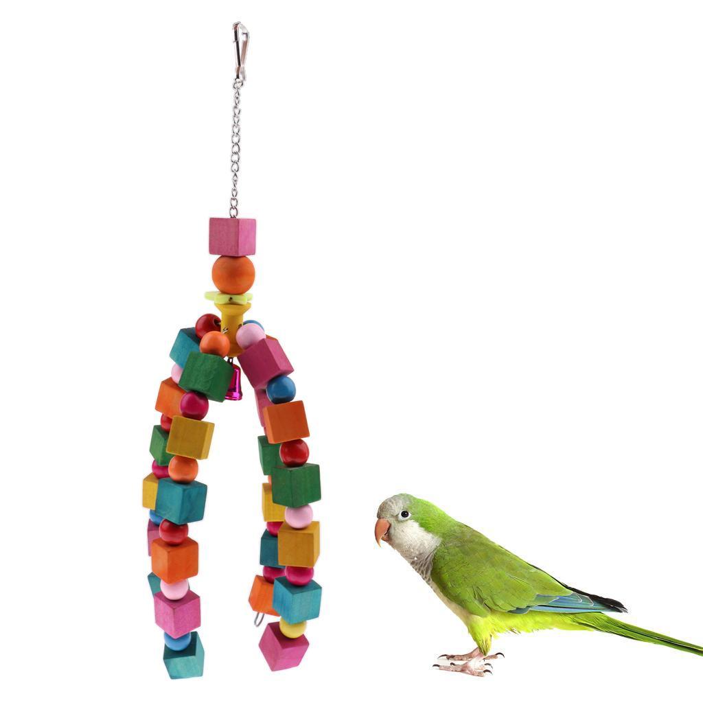 Natural Wooden Parrot Cage Hanging Chewing Bite Bird Teeth Care Treats Toy