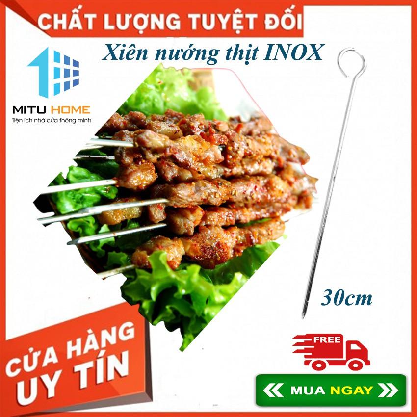 Que Xiên nướng thịt INOX 30Cm - MITUHOME - Dùng để xiêng thức ăn nướng trên bếp than hoa, tiện dụng, an toàn