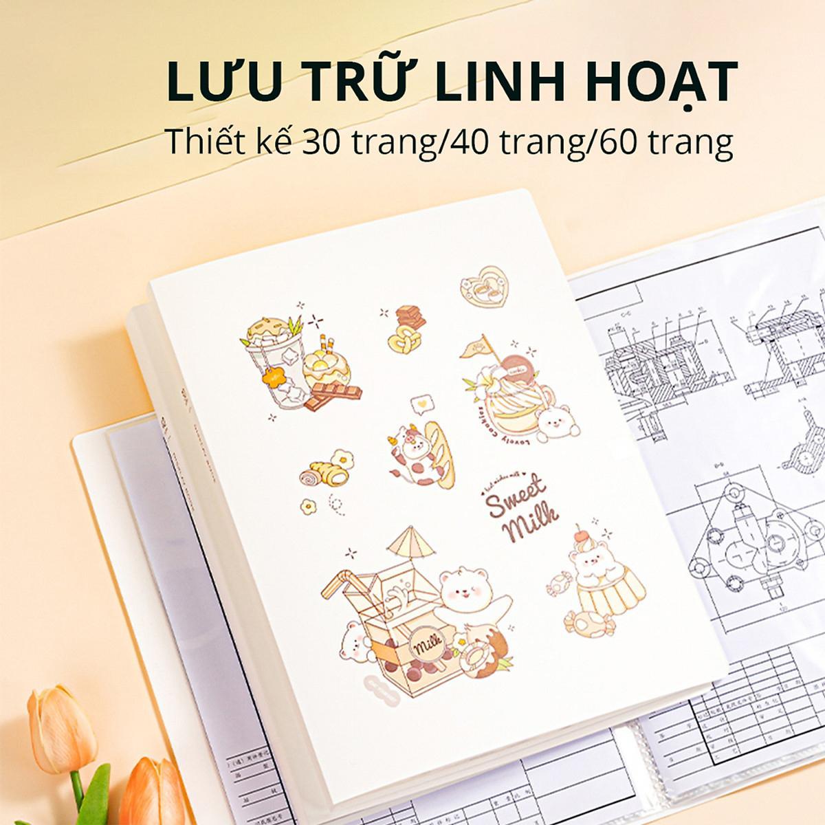 [Deli] - File Lá Học Sinh A4 - 30/40 Tờ - Hình Gấu Và Bánh Ngọt/Soda - Màu Hồng, Xanh Dương