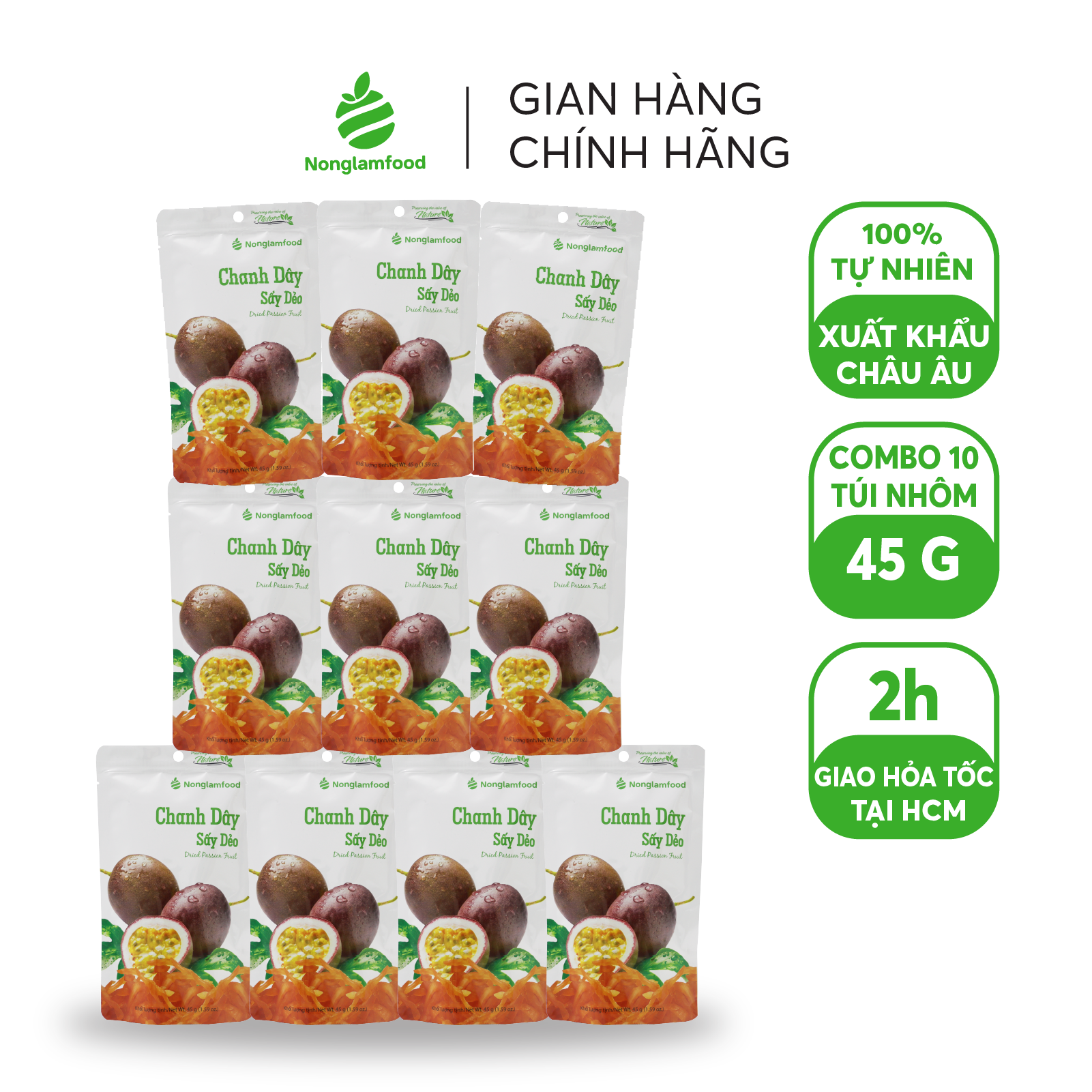 Combo 10 túi Chanh Dây sấy dẻo Nonglamfood 45g | Healthy Snack | Ăn vặt văn phòng | Trái cây sấy dẻo tốt cho sức khỏe