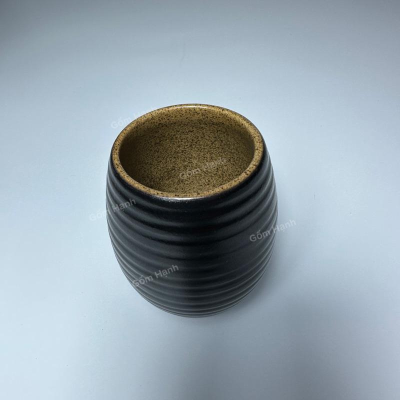 Cốc ly gốm Bát Tràng dáng trống men nâu gốm Vintage 300ml - Cốc uống trà xanh uống cafe