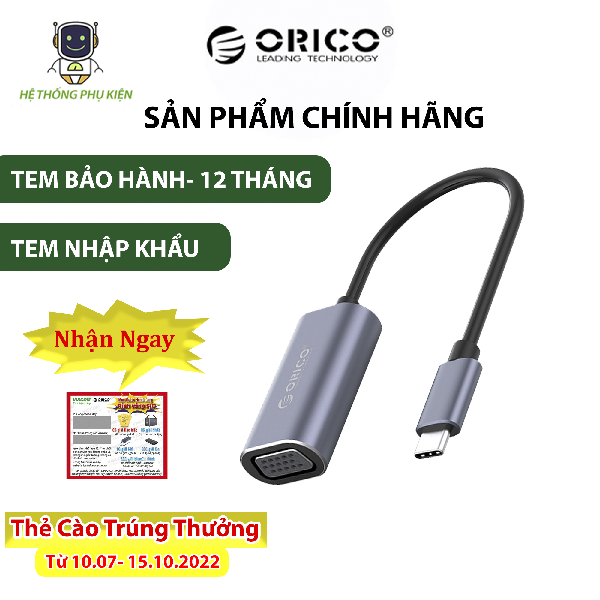 Đầu Chuyển Đổi Type C Sang Cổng VGA ORICO- CTV-GY- Hàng Chính Hãng