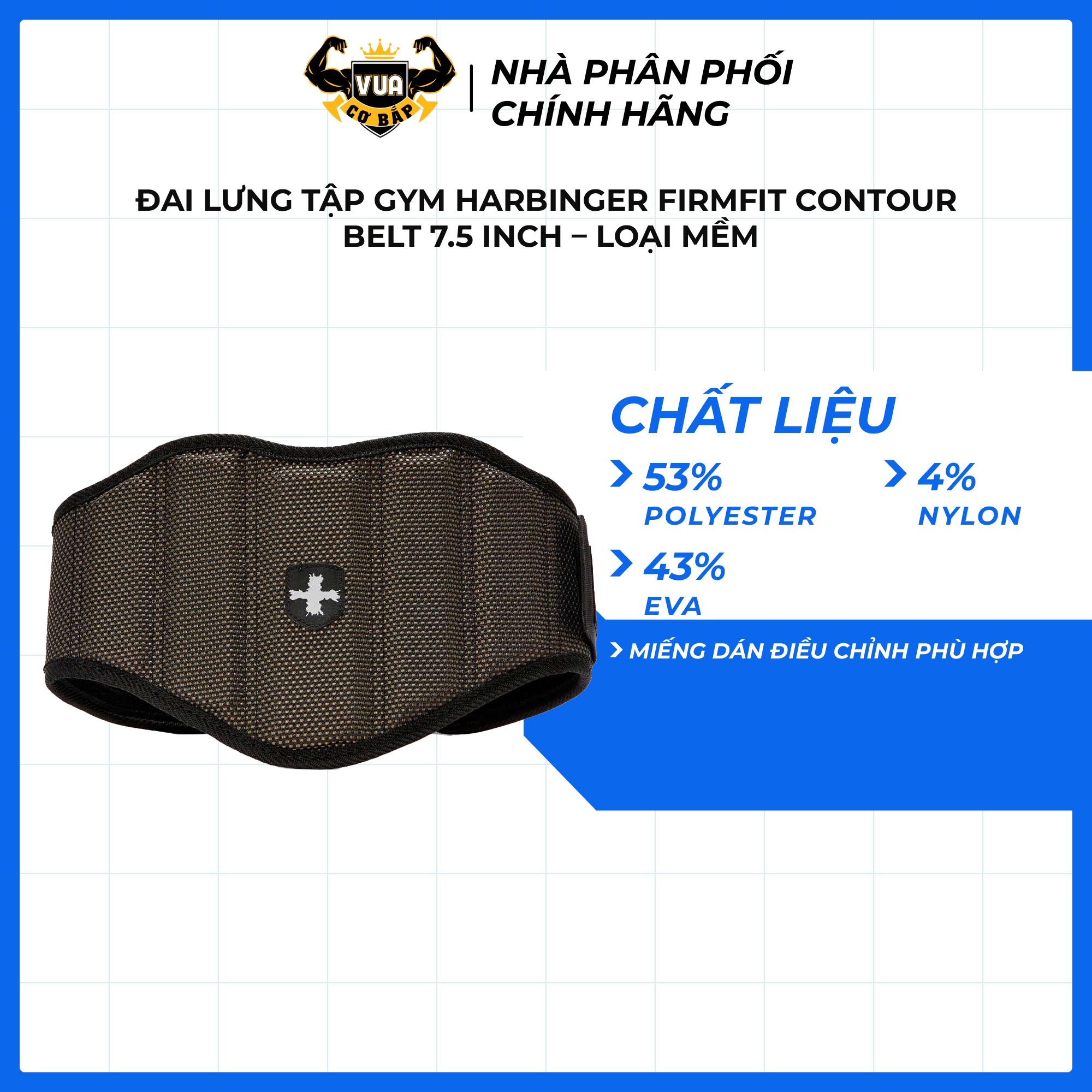Đai Lưng Tập Gym Nam Harbinger Fit 19 cm - Loại Mềm