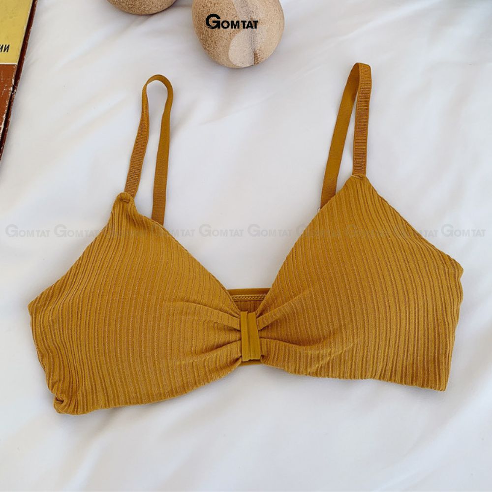 Áo bra thắt nơ 2 dây không gọng đệm mỏng siêu nâng ngực, áo lót nữ hở lưng chất cotton siêu thoáng khí - BRANO-003