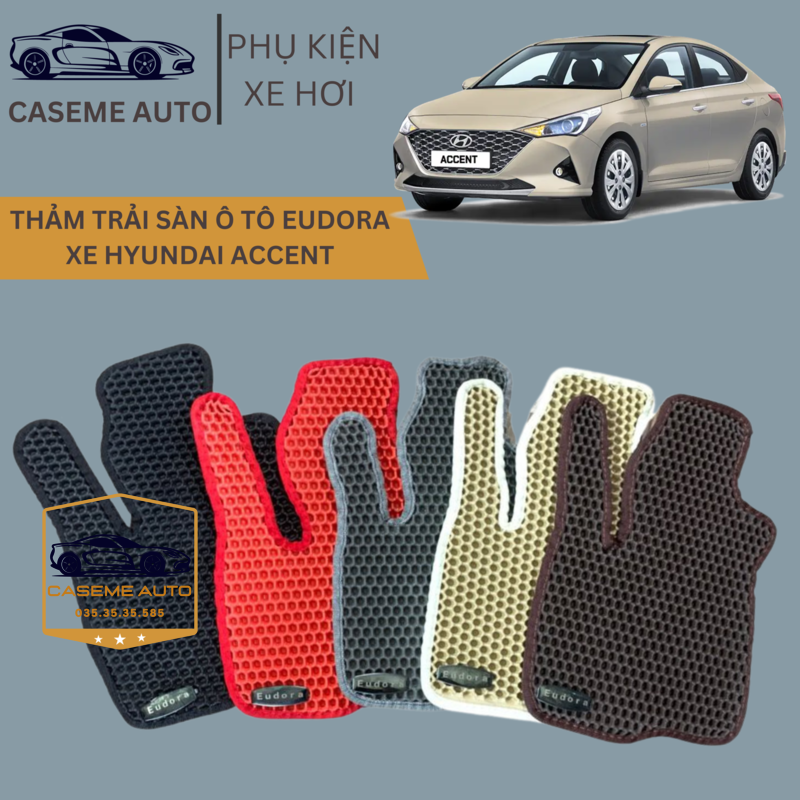 [HYUNDAI ACCENT] Thảm Trải Sàn, Lót Sàn Ô Tô Cao Su Eudora CloudFoam Thiết Kế Theo Xe Dành Cho Xe HYUNDAI ACCENT, Chống Nước, Không Mùi, Ngăn Bụi Bẩn, Dễ Vệ Sinh - Hàng Chính Hãng