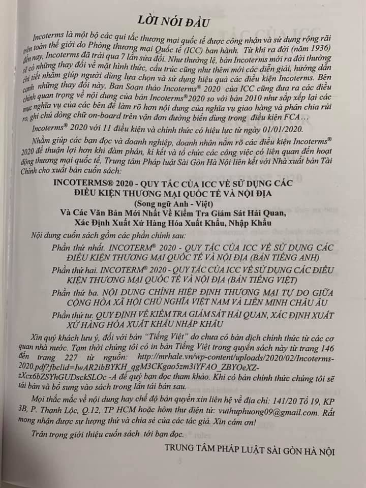 Incoterms 2020 - Quy tắc của ICC về sử dụng các điều kiện thương mại quốc tế và nội địa (Song ngữ Anh - Việt)
