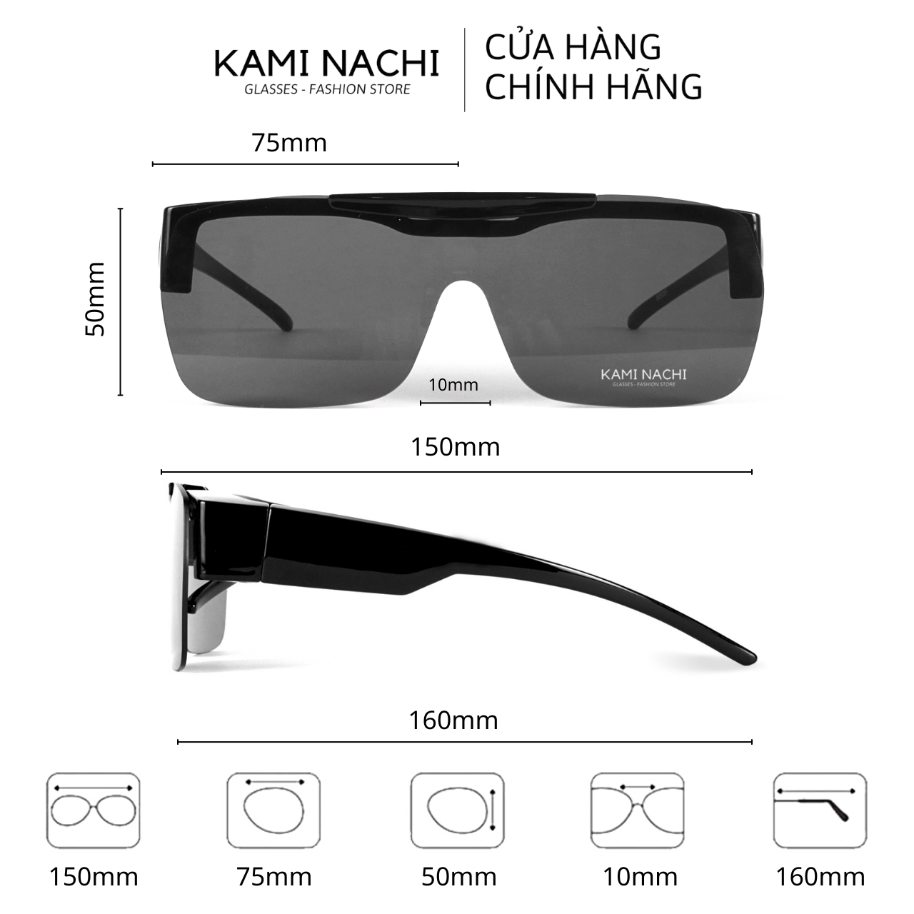 Gọng kính Shield Glasses chống phân cực, chống tia UV, có thể lật lên KAMI NACHI T8805