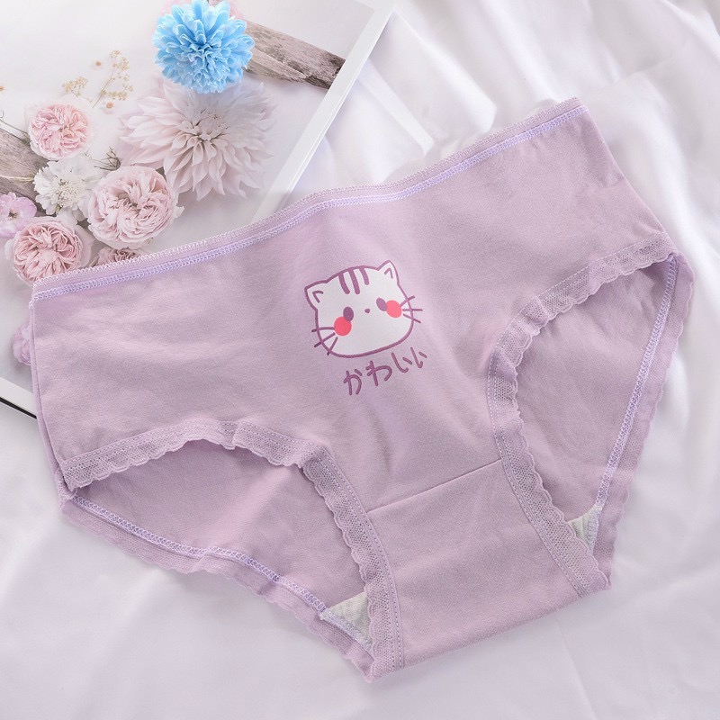 Combo 5 quần lót nữ cotton dễ thương Freesize Mèo tím và con cá