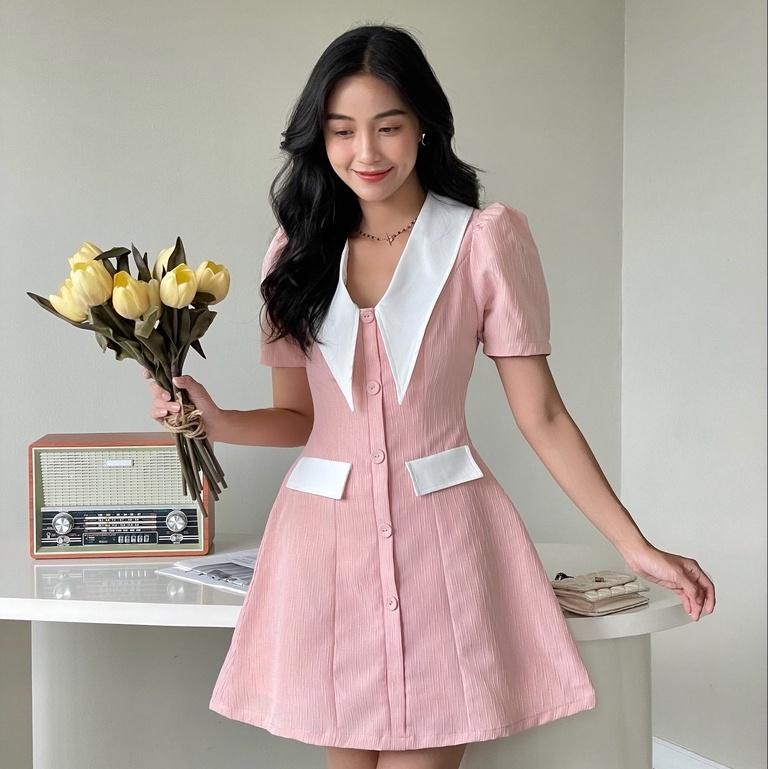 RECHIC Đầm Ngắn Rissy cổ vạt to dáng chữ A trẻ trung thanh lịch phù hợp đi làm dạo phố