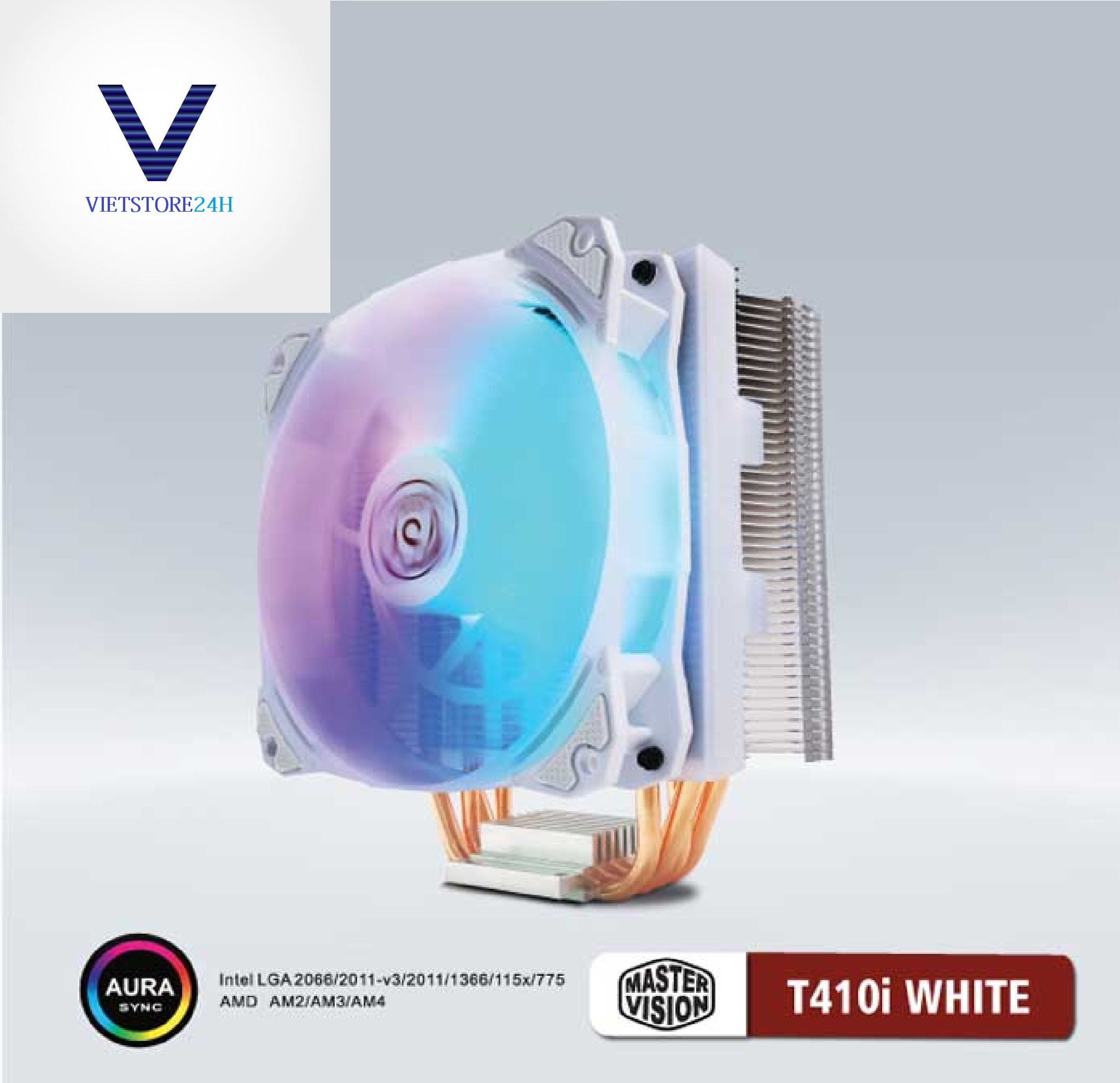 Quạt tản nhiệt VSP Fan LED ARGB T410i Plus (Tản 4U, kích thước 12cm, màu Đen và Trắng) - Hàng chính hãng