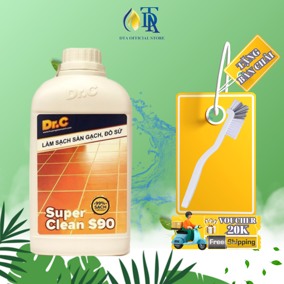 Tẩy Bồn Cầu Bị Ố Vàng,Tẩy Gạch Men,Tẩy Xi Măng,Nước Tẩy Nhà Vệ Sinh,Tẩy Rong Rêu Vôi Vữa Dr.C Super Clean S90 1 Lít
