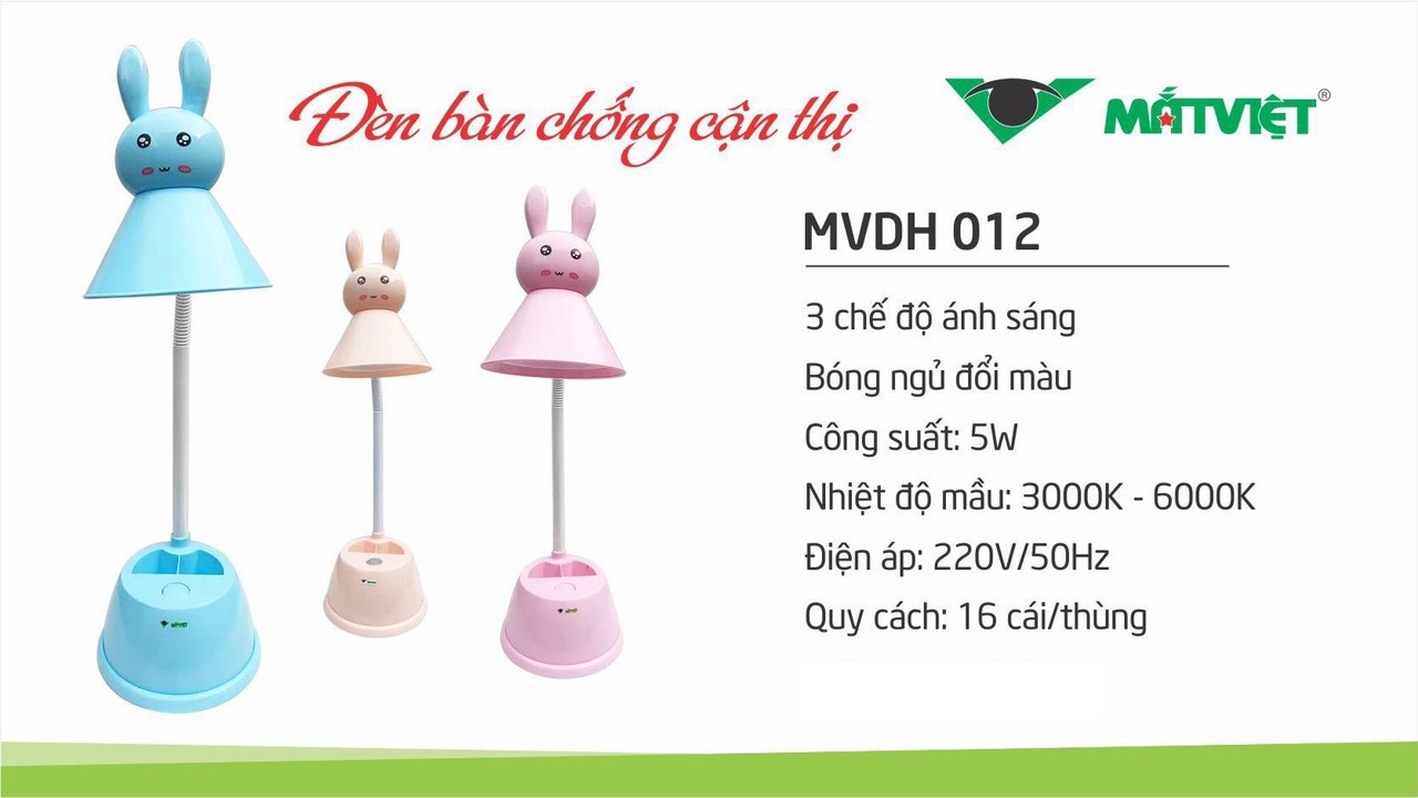 ĐÈN BÀN HỌC SINH CHỐNG CẬN THỊ MẮT VIỆT MVDH 12 - ĐÈN LED 3 CHẾ ĐỘ ÁNH SÁNG