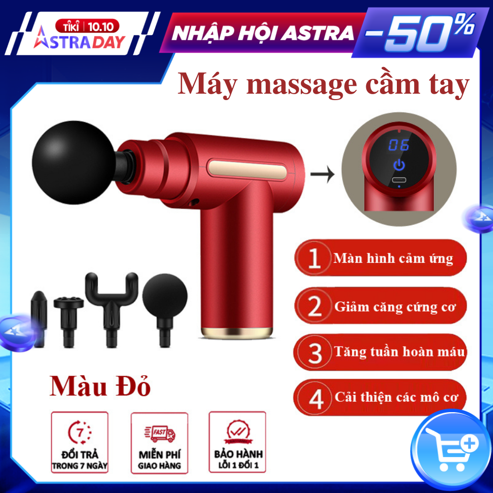 Máy Massage Mini Cầm Tay Ctfast - 720 Mát Xa 6 Cấp Độ, Hỗ Trợ Maassage Chuyên Sâu, Giảm Đau Cơ, Cứng Khớp Hiệu Quả Nhanh Chóng, Đi Kèm 4 Đầu Chuyên Dụng - Quà Tặng Cho Sức Khỏe - Màu Đỏ
