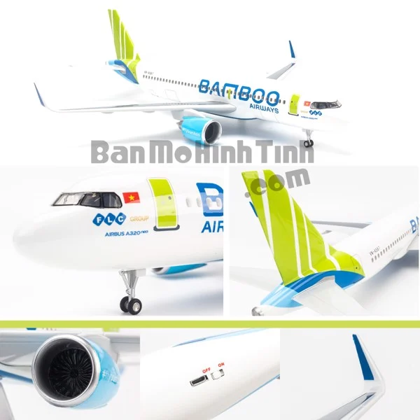 Mô hình máy bay Bamboo Airways Airbus A320 lắp ráp có đèn 47cm MBMH46