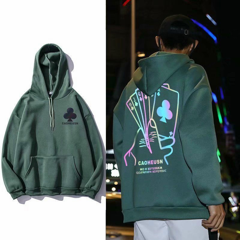 Áo Hoodie phản quang 7 màu POKER form dưới 70kg decan in xịn, áo khoác hoodie unisex ulzzang quảng châu in hình ách cơ, áo hoodie nam nữ đều mặc được chống nắng, tranh mưa mặc đi đà lạt