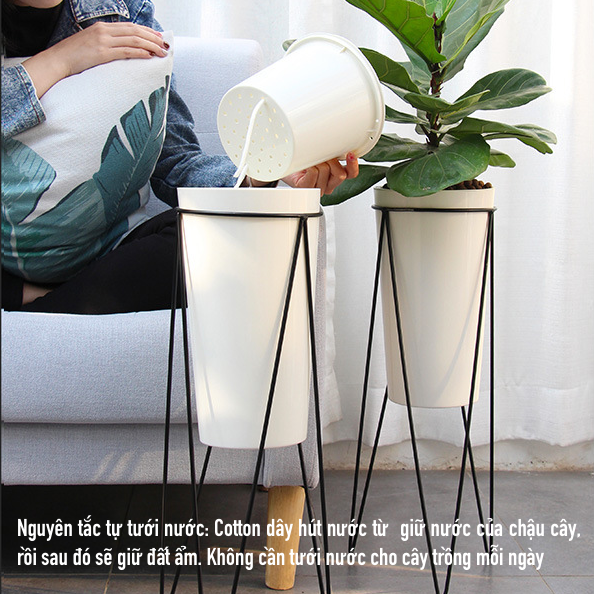 Chậu trồng cây Oliz A409. Chậu nhựa trồng cây tự dưỡng có giá chân bằng thép