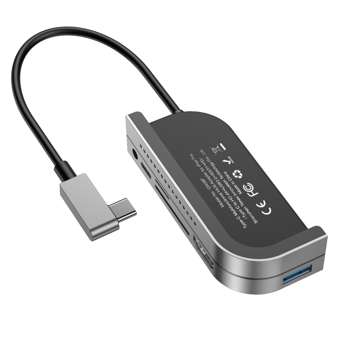 Bộ chuyển đổi HUB thông minh Baseus Bend Angle No.7 Multifunctional Type C to USB3.0/HDMI/SD/Micro SD/Audio 3.5mm+C PD, Extended InterfacesHub Dark gray - CAHUB-WJ0G - Hàng Chính Hãng
