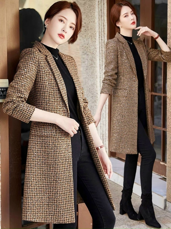 ÁO KHOÁC DẠ KIM SA CỔ VEST DÁNG DÀI CAO CẤP